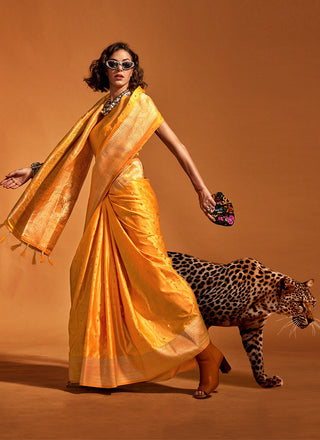 Yellow silk weaving saree for women