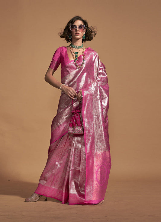 Pink kanjivaram silk saree for women