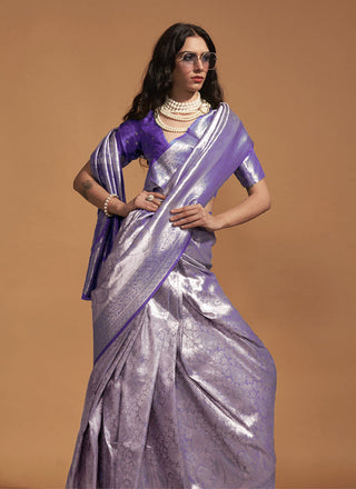 Purple color kanjivaram silk saree for women