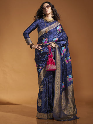 Blue Color satin saree for women