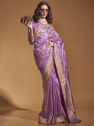 Lavender color satin saree price