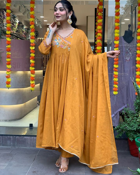 Mustard color viscose chanderi salwar suit for women price
