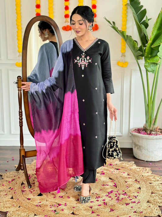 Black color viscose chanderi salwar suit for women price
