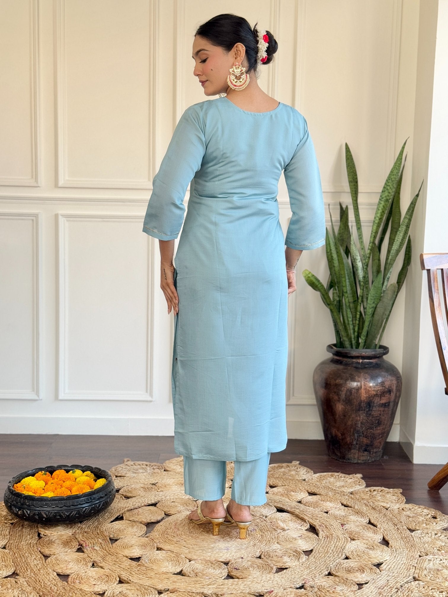 Sky color viscose chanderi salwar suit images