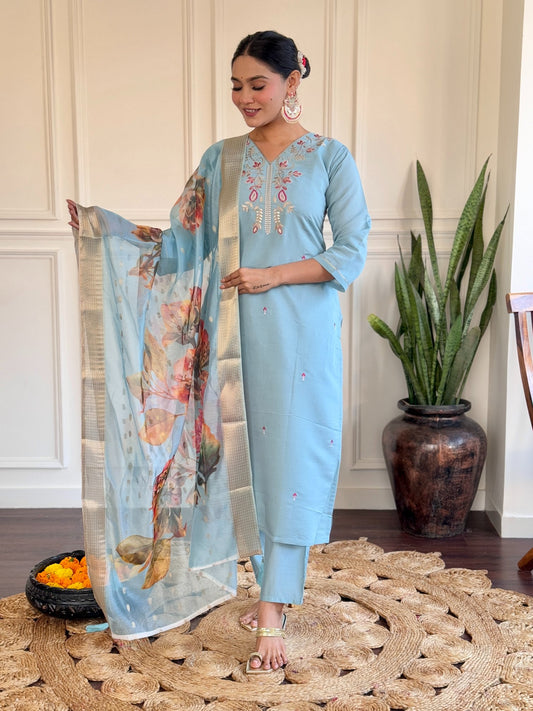 Sky color viscose chanderi salwar suit online shopping