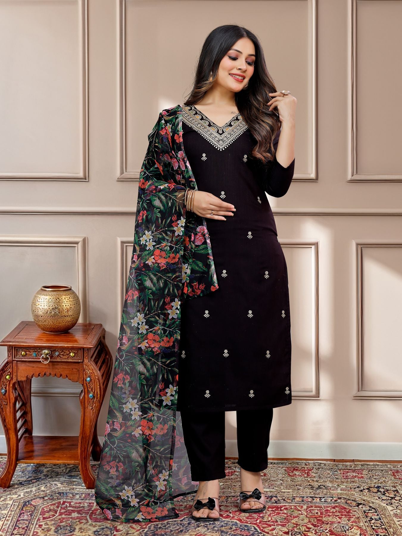 Black slub salwar suit for women price
