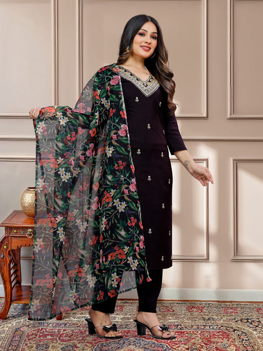 Black slub salwar suit for women with dupatta
