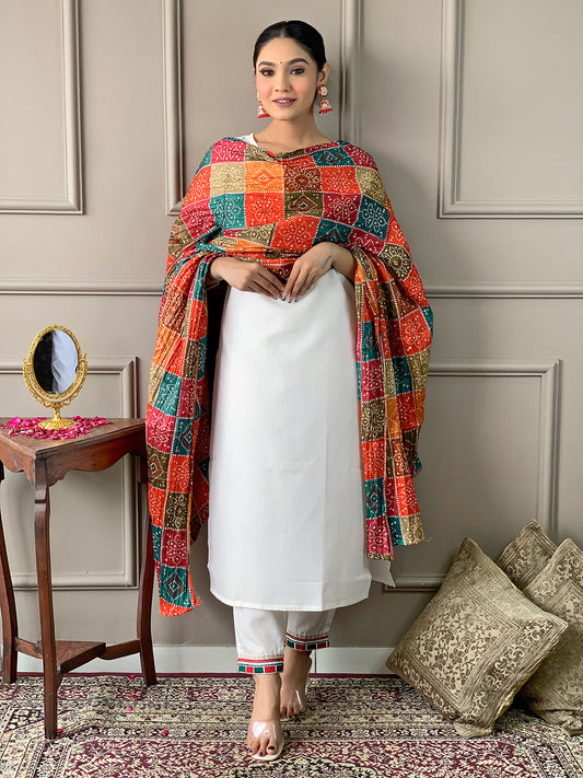 Off white viscose salwar suit for festive wear
