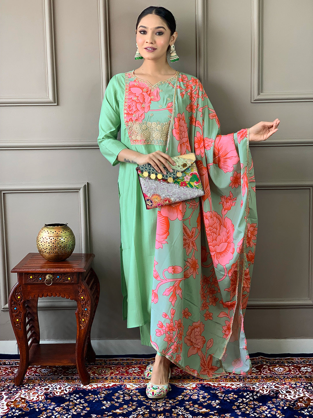 Green chanderi salwar suit online shopping