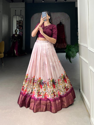 Wine color floral design lehenga with blouse images