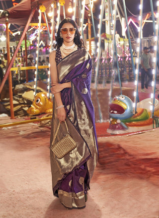 Purple handwoven art silk saree for women price
