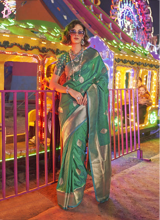 Green traditional silk saree for women