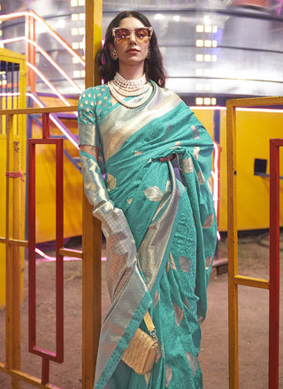 Rama handwoven art silk saree with price
