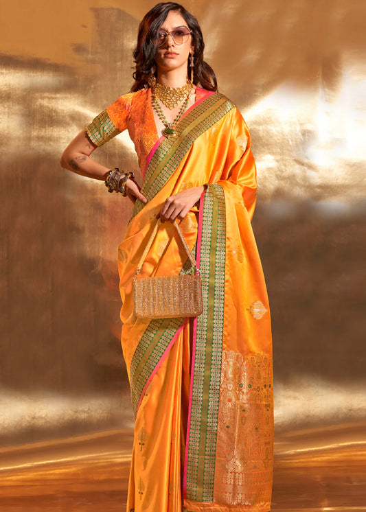 Yellow color handloom silk saree for women