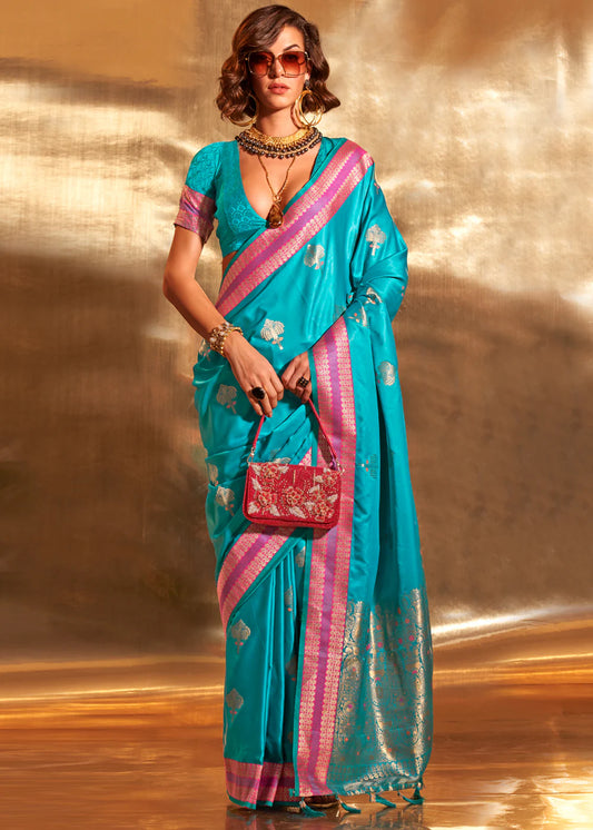Rama color handloom silk saree for women