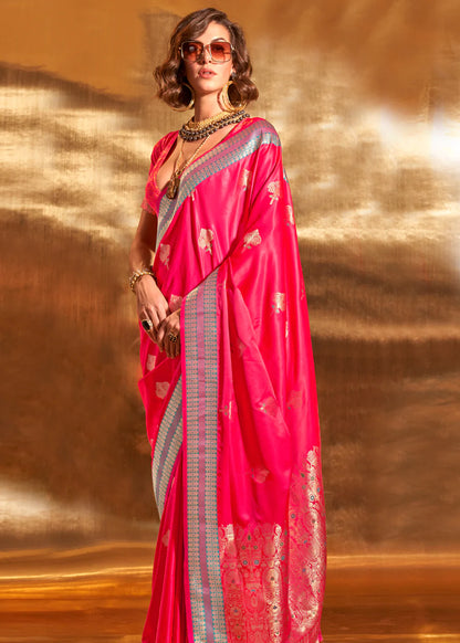 Pink color handloom silk saree for women online
