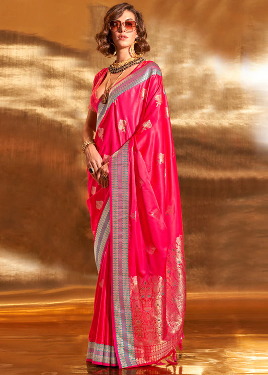 Pink color handloom silk saree for women online shopping

