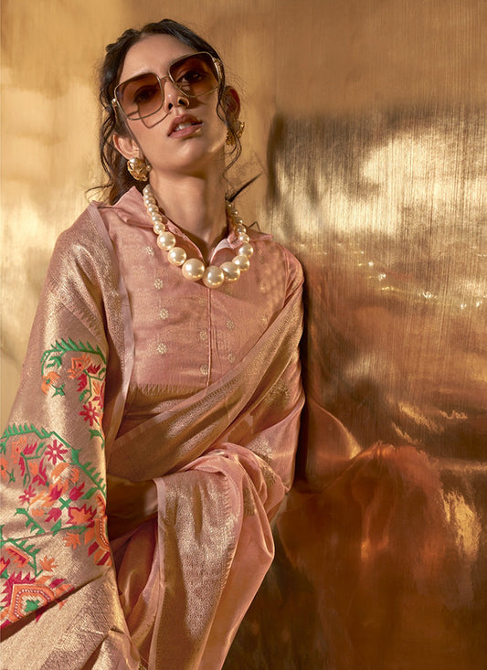 Peach color silk saree for women price
