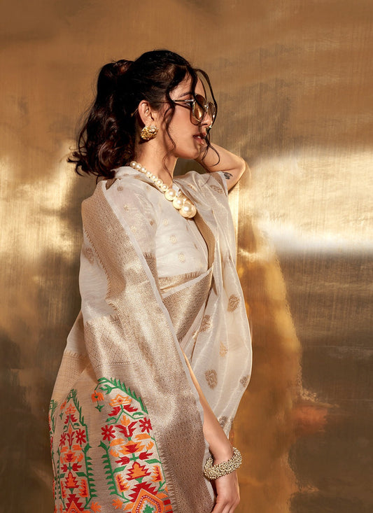 White Tissue Saree Blouse Designs
