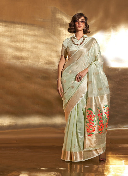 Pista color Tissue saree for women