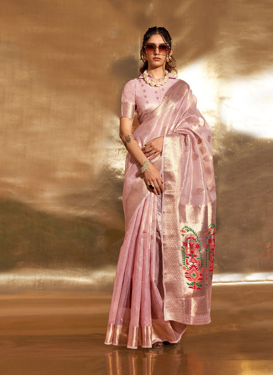 Pink color tissue saree for women price
