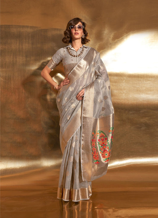 Grey colour Saree Party Wear
