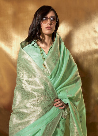 Pure green linen cotton saree for women
