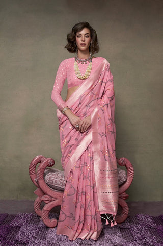 Pink color malspun cotton saree