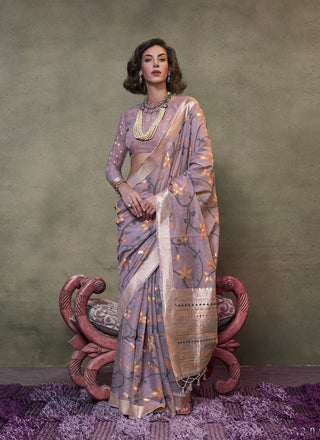 Lavender color mulspun cotton saree