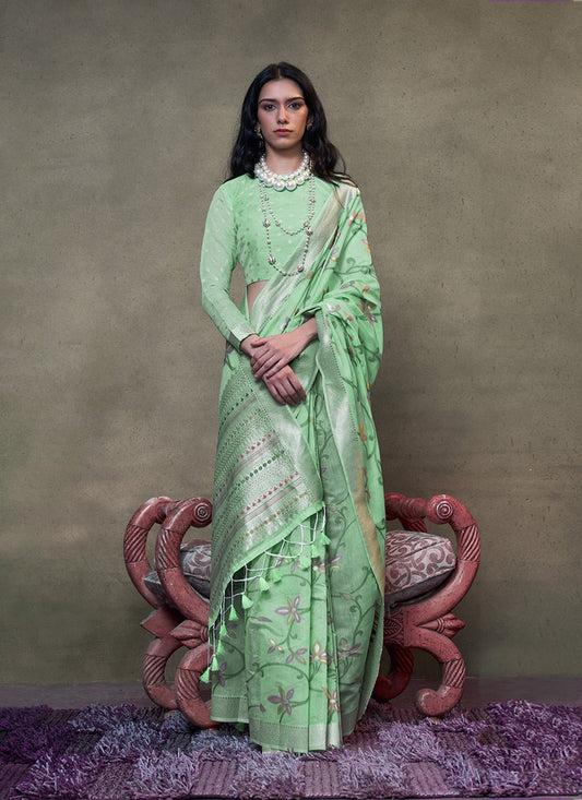 Pista color cotton saree for women