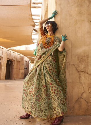 Green color tissue saree for women