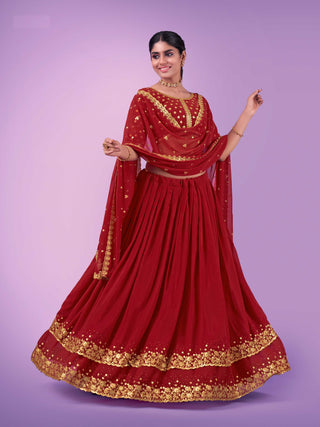 Simple red georgette lehenga choli