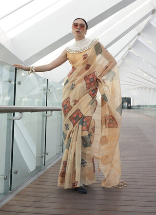 Beige color tissue saree for women with price
