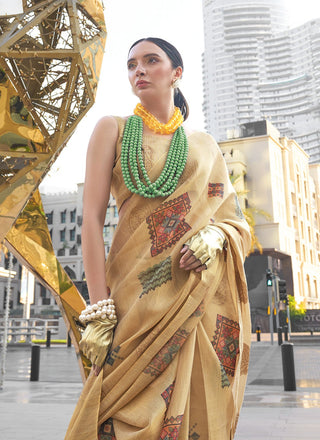 Beige tissue saree for women