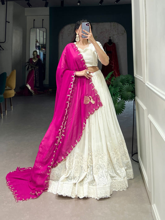 White georgette lehenga choli with dupatta
