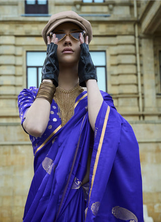 Blue color satin silk saree for women price
