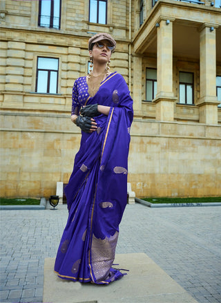 Light blue color satin silk saree for women
