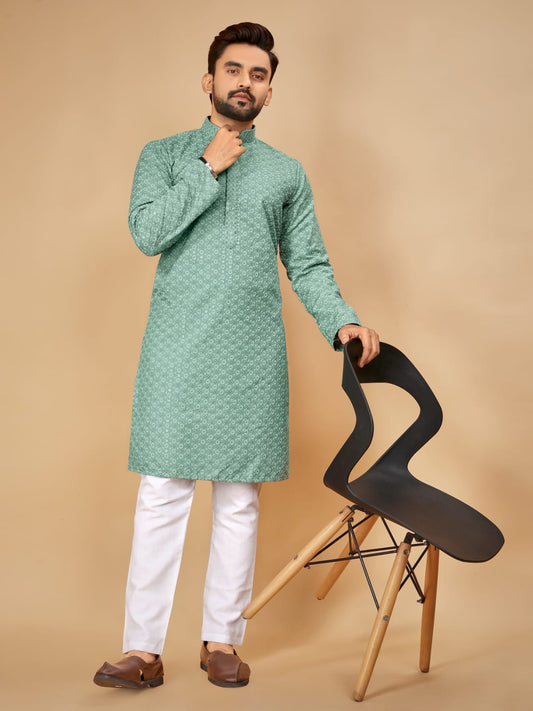 Green color rayon kurta for mens