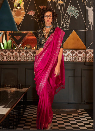 Pink color viscose saree for online
