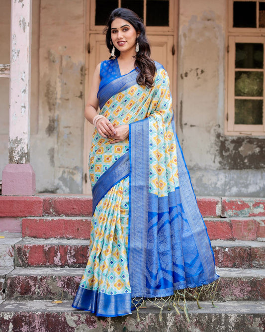 Sky blue color banarasi silk saree for women
