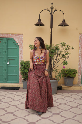 Maroon Printed cotton gown