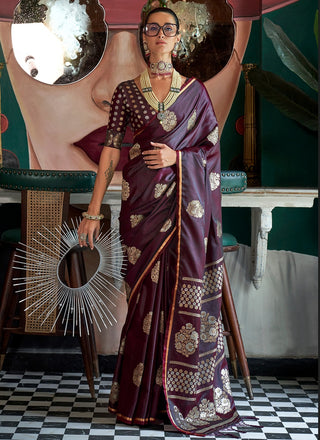 Pure wine satin handloom silk saree for women
