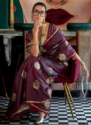 Wine satin handloom silk saree for women price
