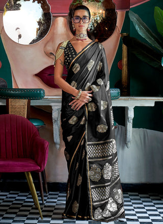 Black color satin handloom silk saree for women price
