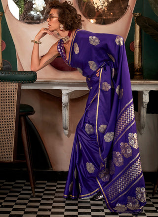 Purple color satin handloom silk saree for women price
