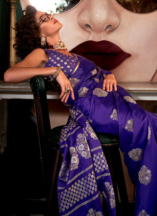 Purple color satin handloom silk saree for women online shopping
