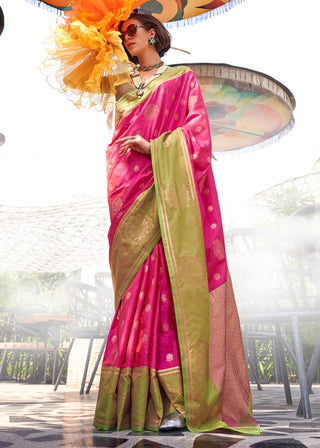 Pink color handloom silk saree for women price
