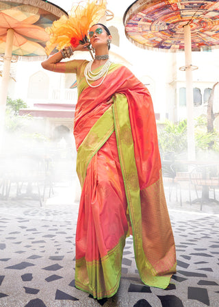 Orange color handloom silk saree