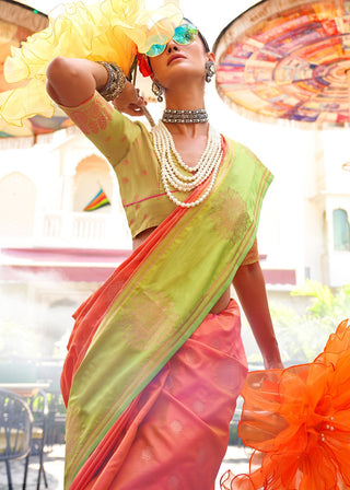 Handloom silk orange color saree images