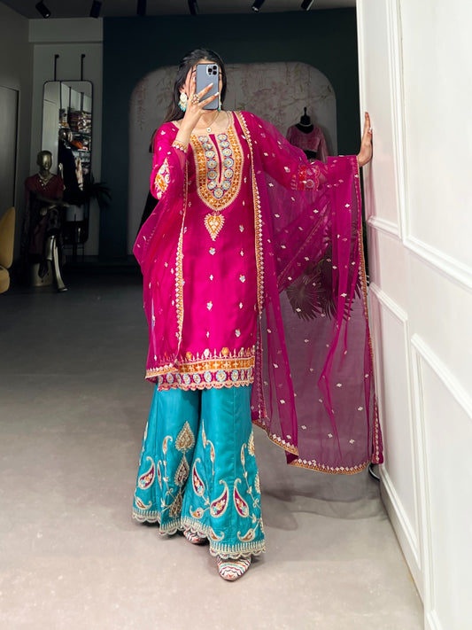 Pink moonga silk sharara suit for women price
